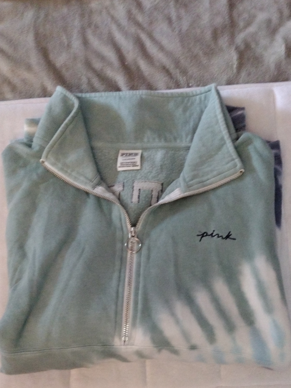 PINK Victoria's Secret Mint Green Blueish Tie-Dye Half-Zip Sweatshirt